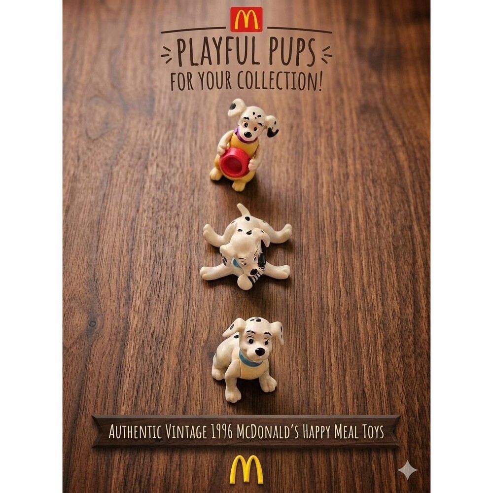 Authentic 1996 McDonald’s Happy Meal Dalmatian Puppy Toys – Playful Pups Set